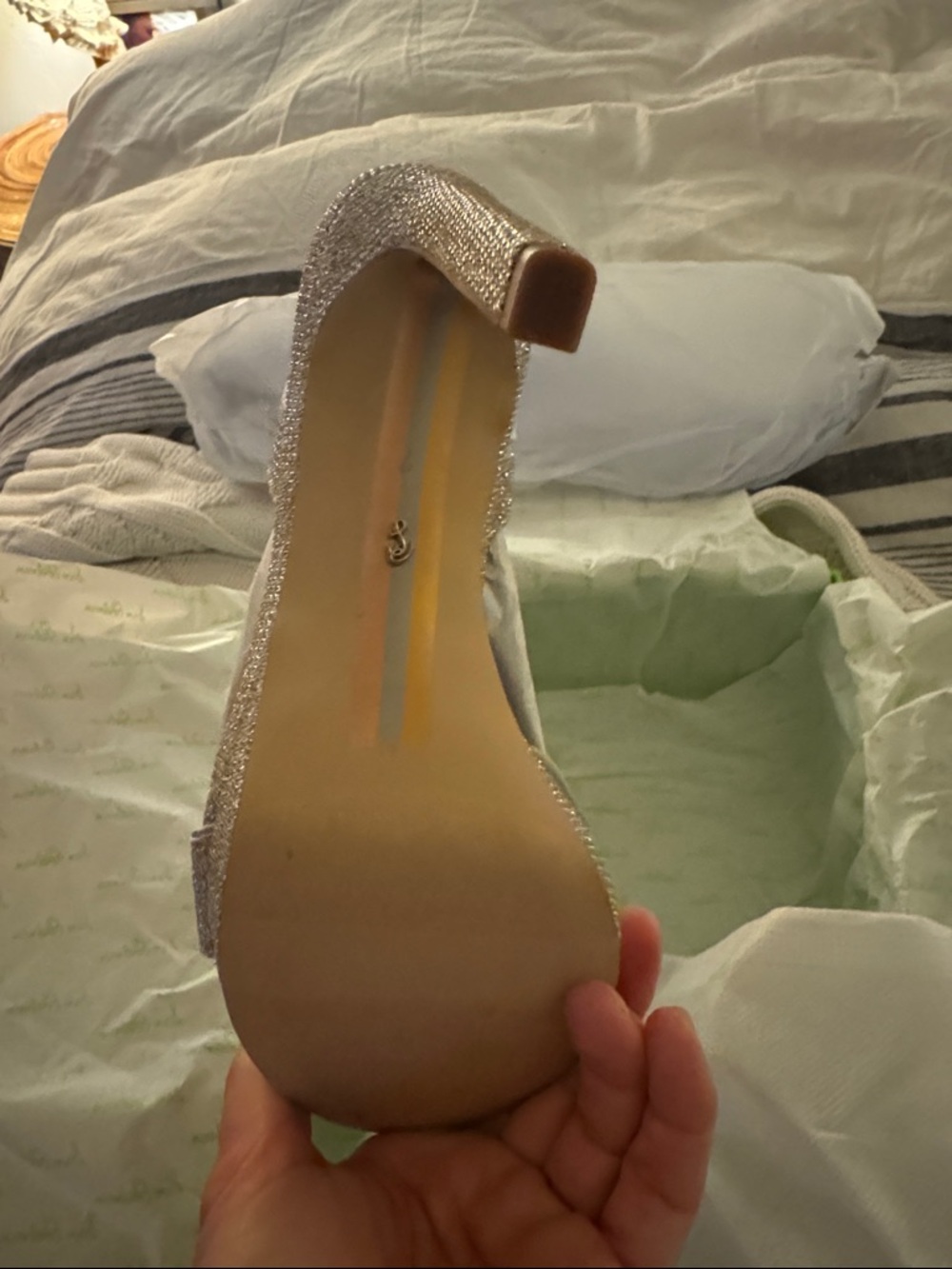 Sam Edelman Silver Glitter Ankle-Strap Platform Heels - Picture 5 of 10